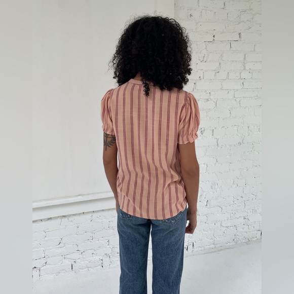 Indi & Cold Button Front Striped Blouse Puff Sleeve - Picture 2 of 7